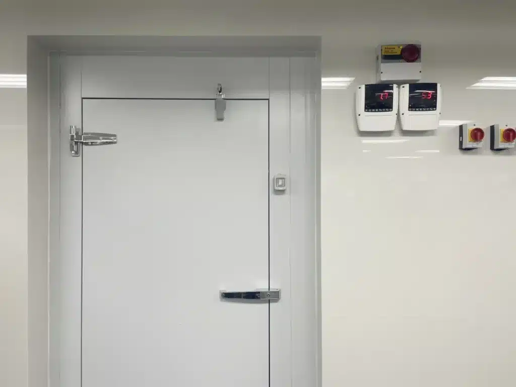 chambre froide équipée avec panneaux de contrôle et finition moderne.
