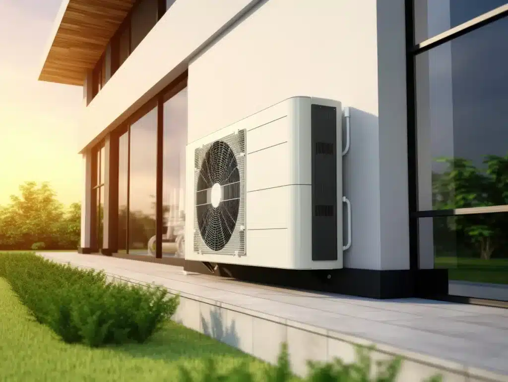 Pompe à chaleur moderne installée sur une maison contemporaine avec un design minimaliste. ​​






